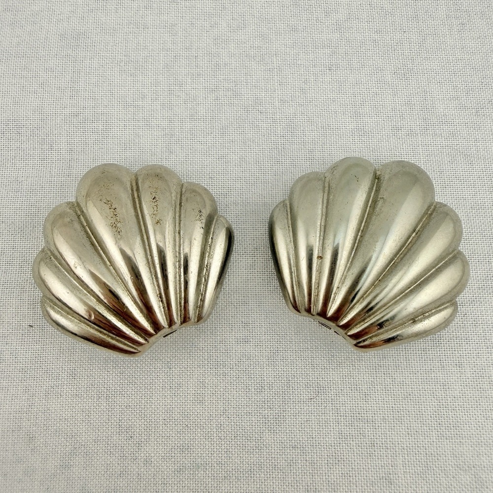 Vintage Bluette France Shoe Clips Scallop Shell Silver Tone MCM Mod Pop Art